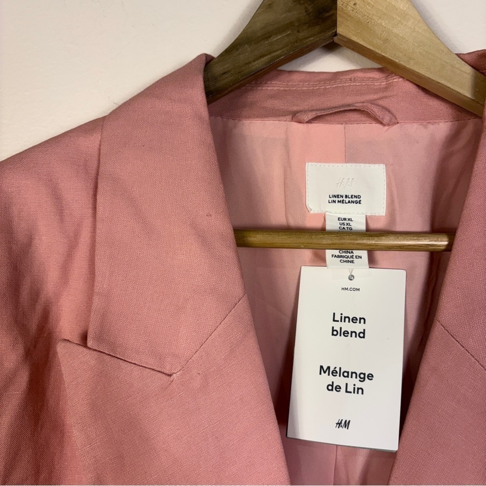 H&M Pink Linen Blend Double-Breasted Blazer Classic Office Minimalist - Picture 4 of 9